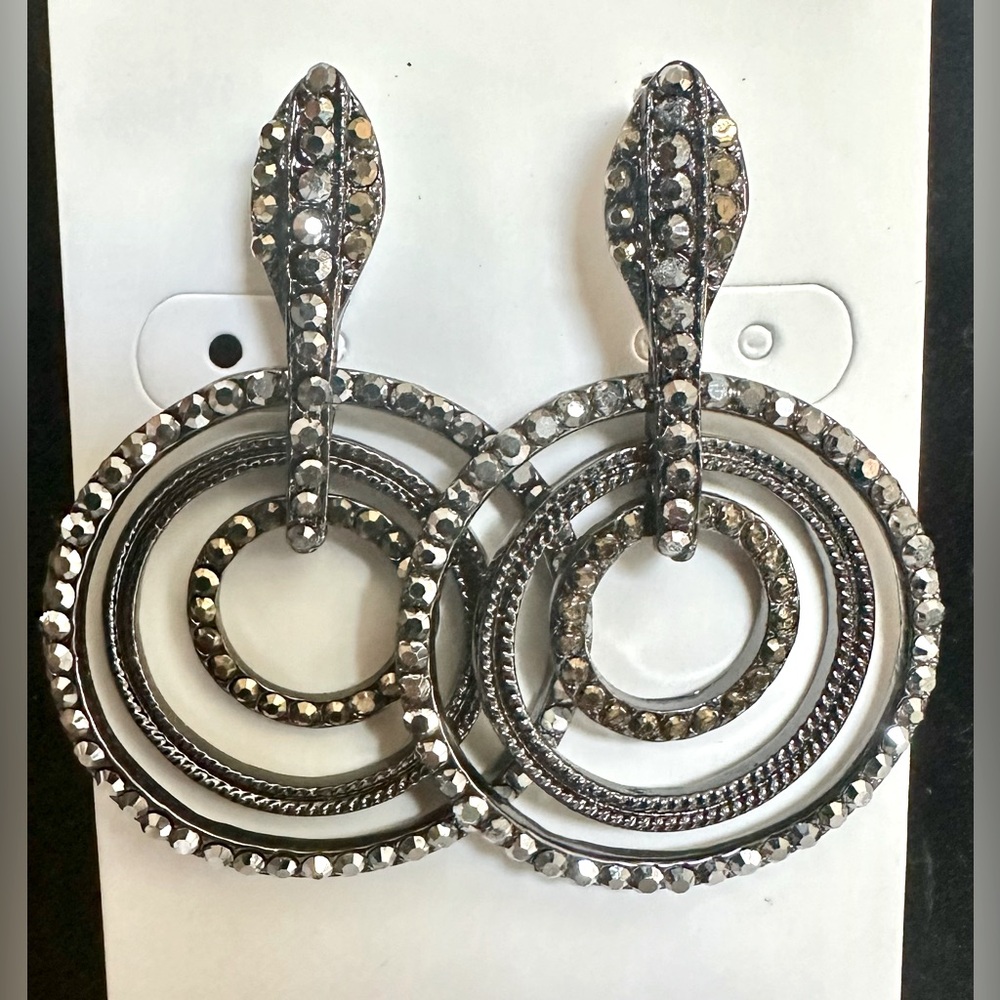 VTG 1980 Crop Circle Chandelier - Crystal Drop Stud Earrings Concentric Circles